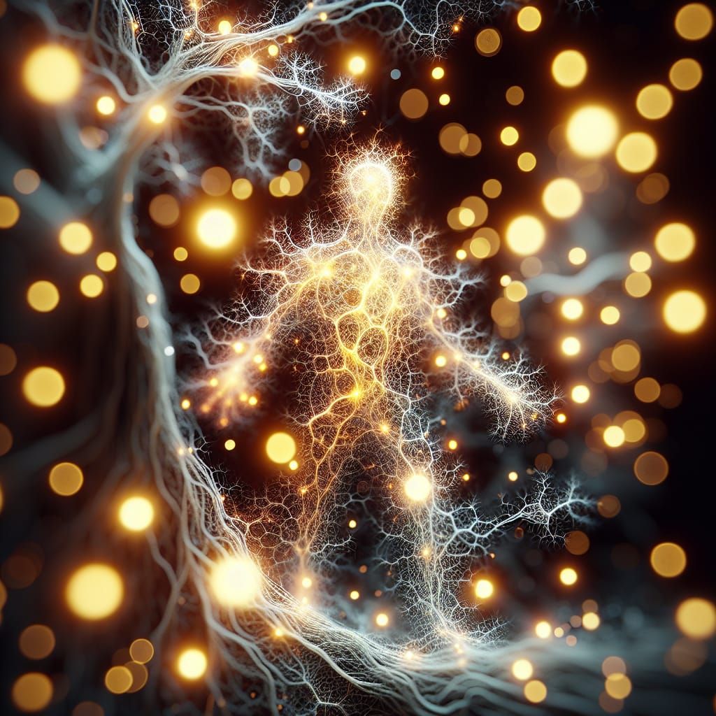 Glowing Lichtenberg Tree Forms Human Silhouette