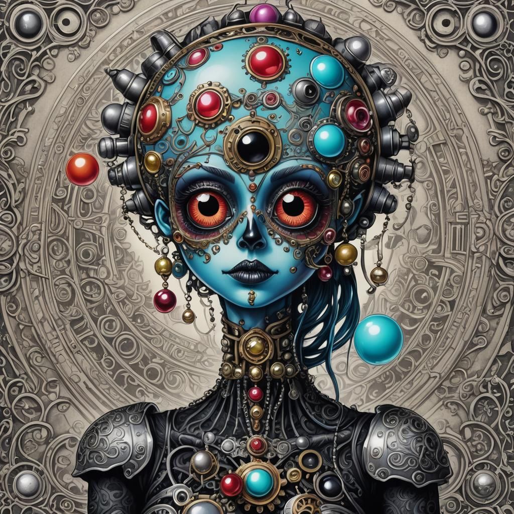 Steampunk Alien Monster with Googly Eyes Illustration