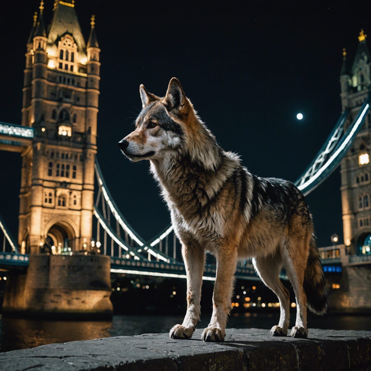 Cinematic Nighttime Scene of Tower Bridge with Majestic Mexi...
