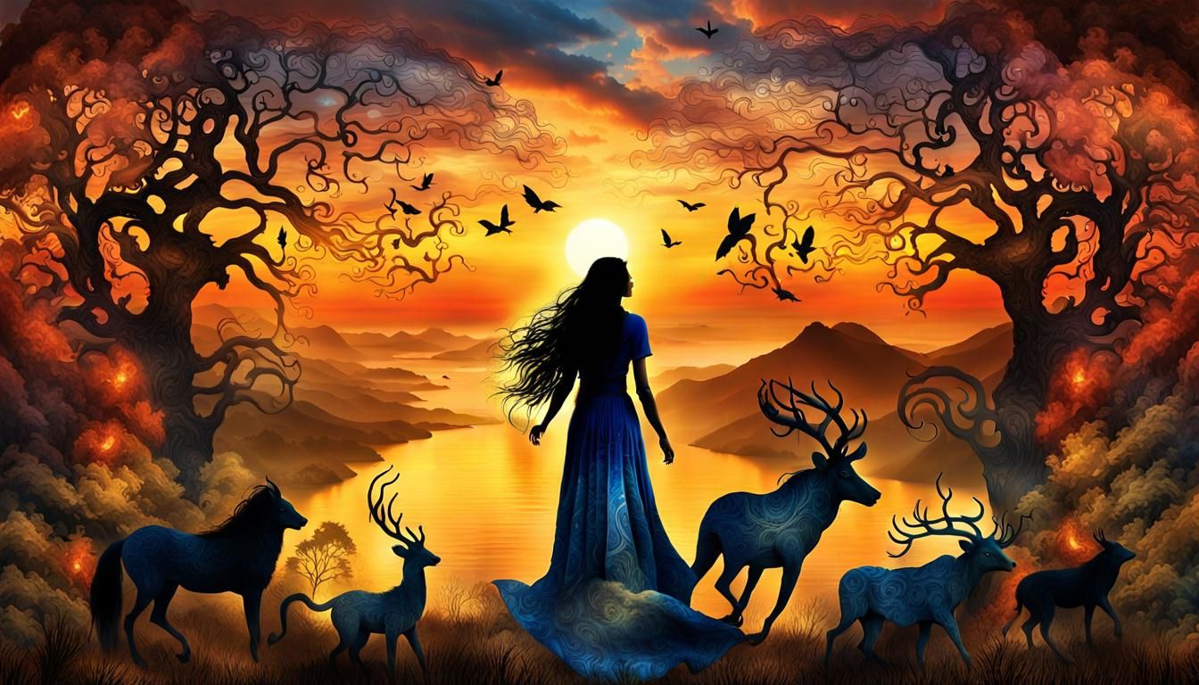 Mystical Creatures Collage at Sunset