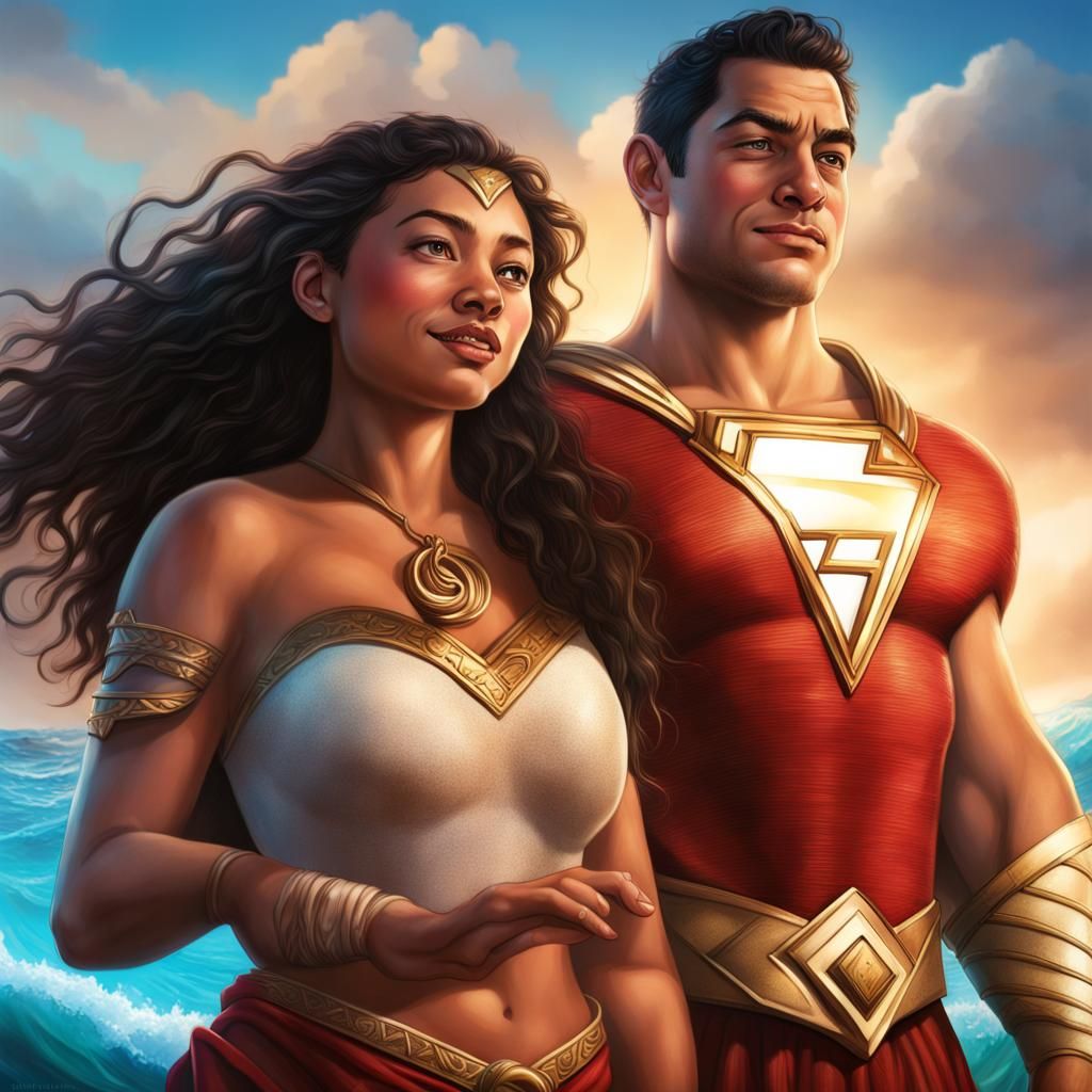 Shazam and Moana as Teenagers: Splash Art