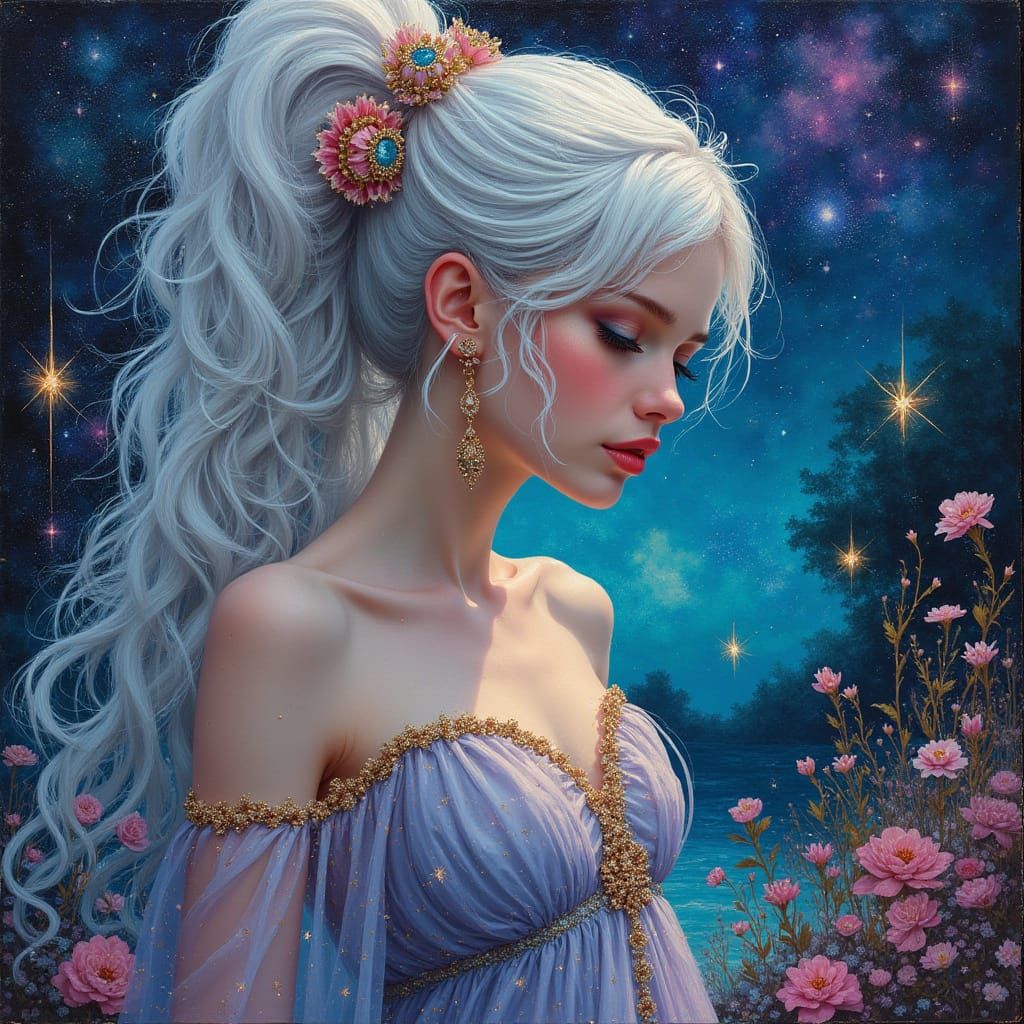 Cosmic Garden Portrait with Art Nouveau Elements