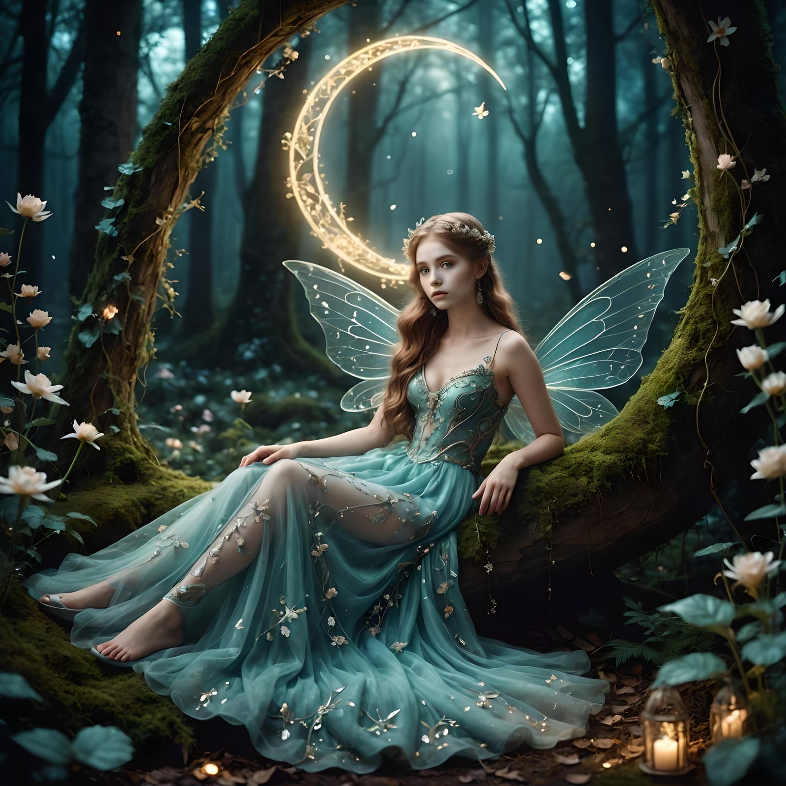 Enchanted Fairy on Crescent Moon: Fairytale Photography