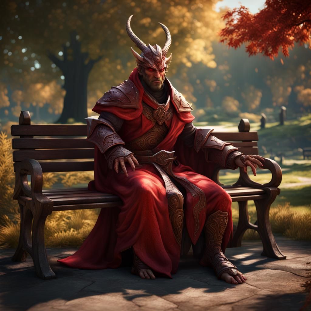 Red Dragonborn Enjoying the Sun, Digital Art