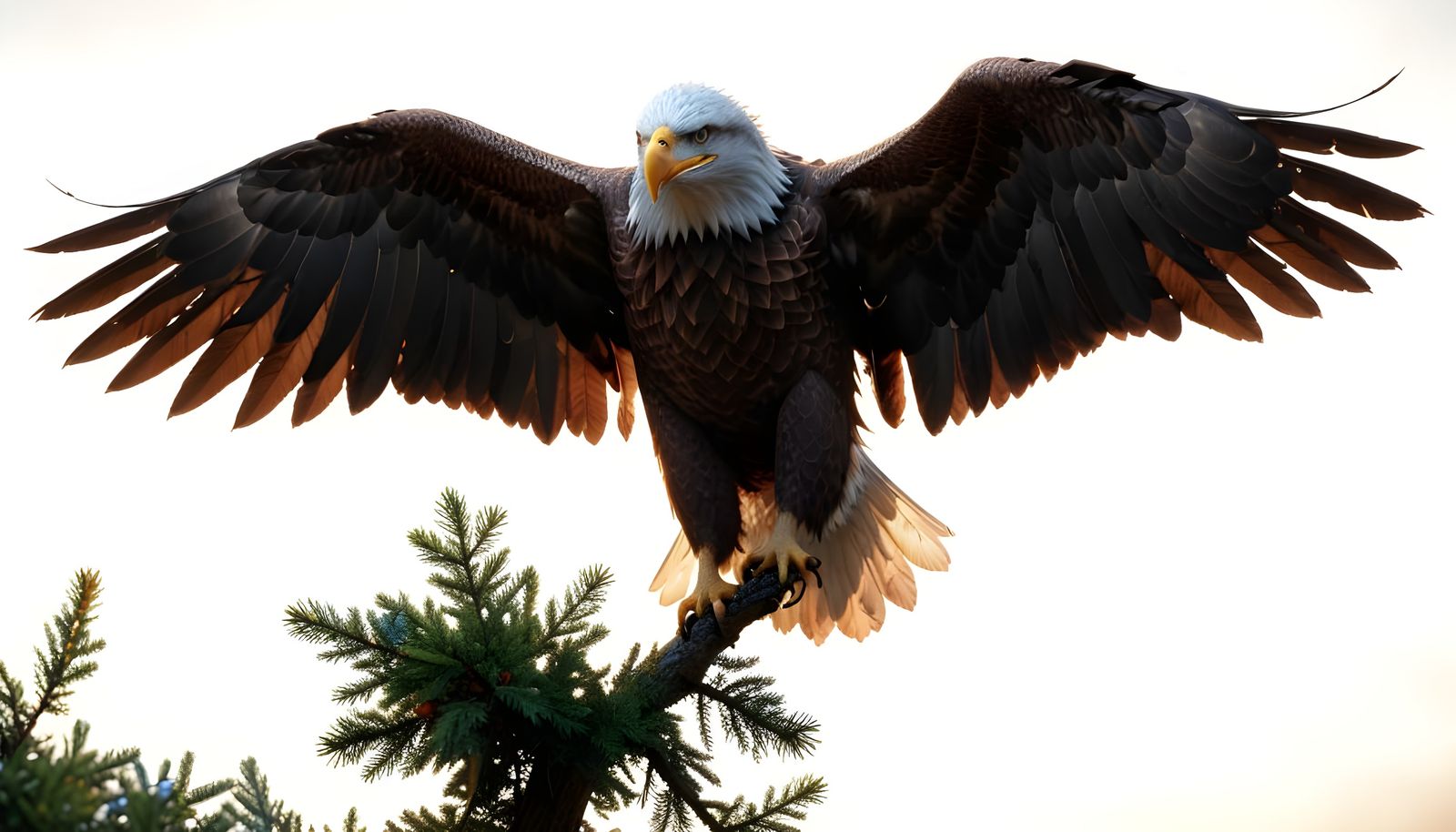 Majestic Bald Eagle Stretching Wings at Dawn