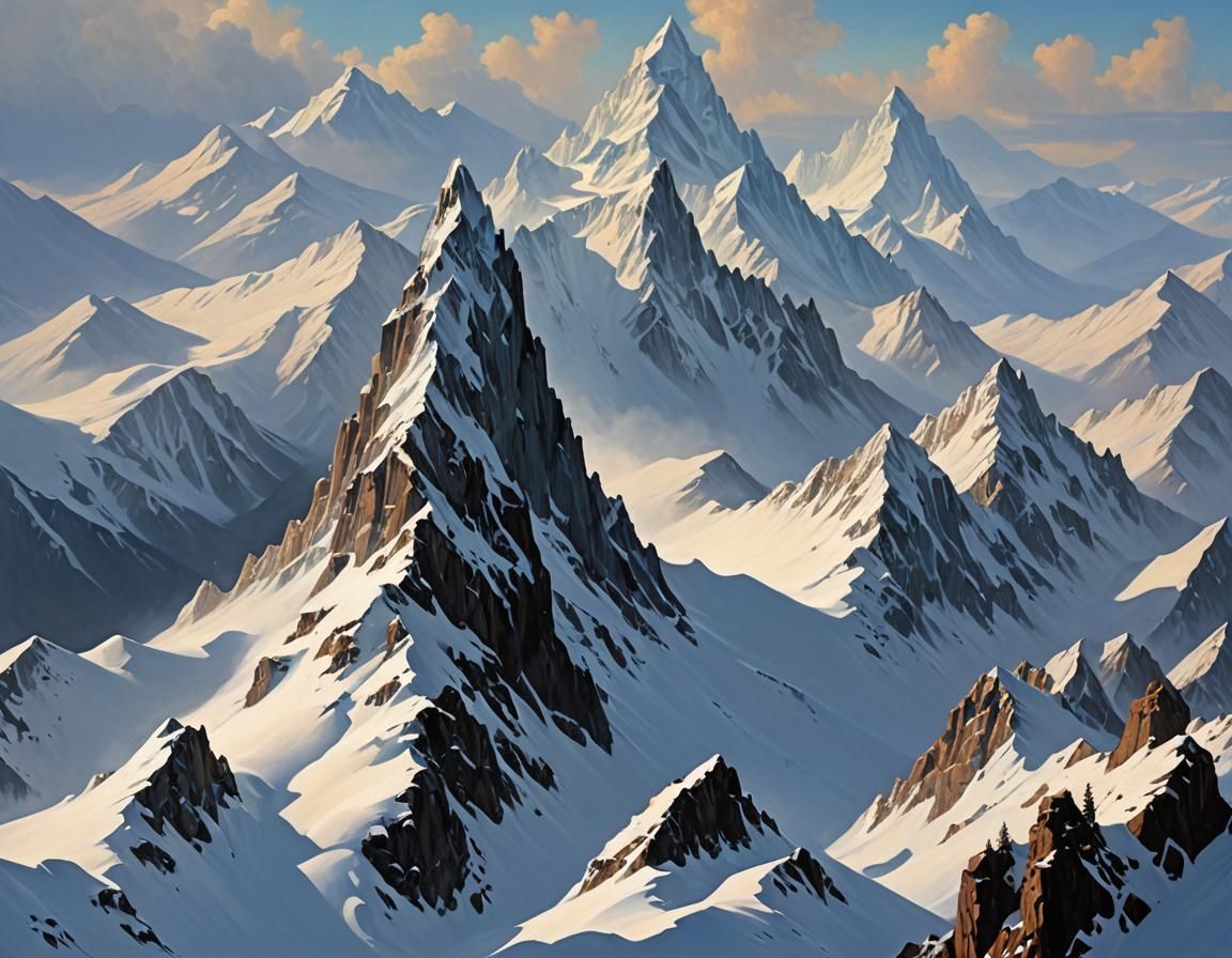 Frozen Mountain Peaks in Fantasy Art Style