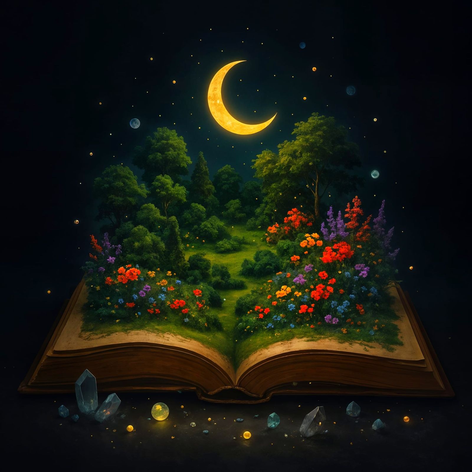 Miniature Garden Blooms Inside Open Book