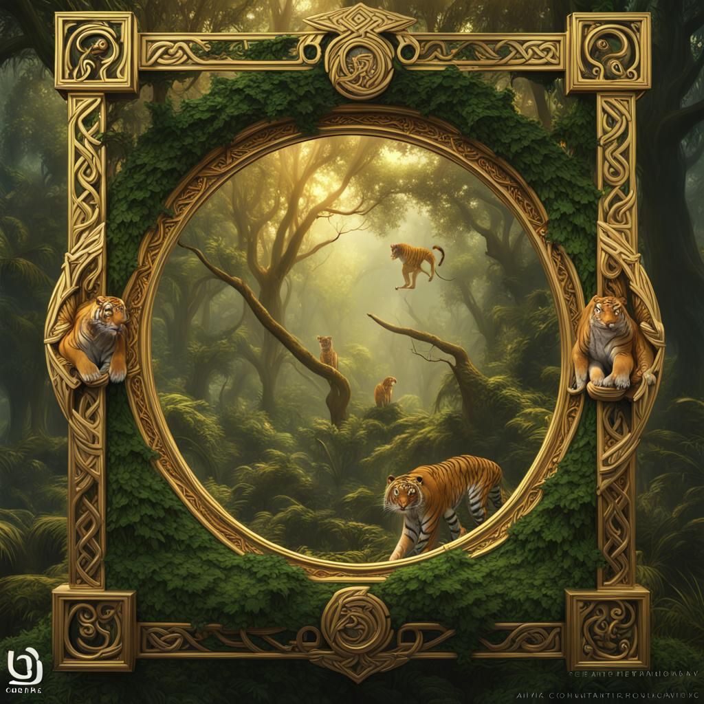 Fantasy Bird in Forest with Celtic Frame