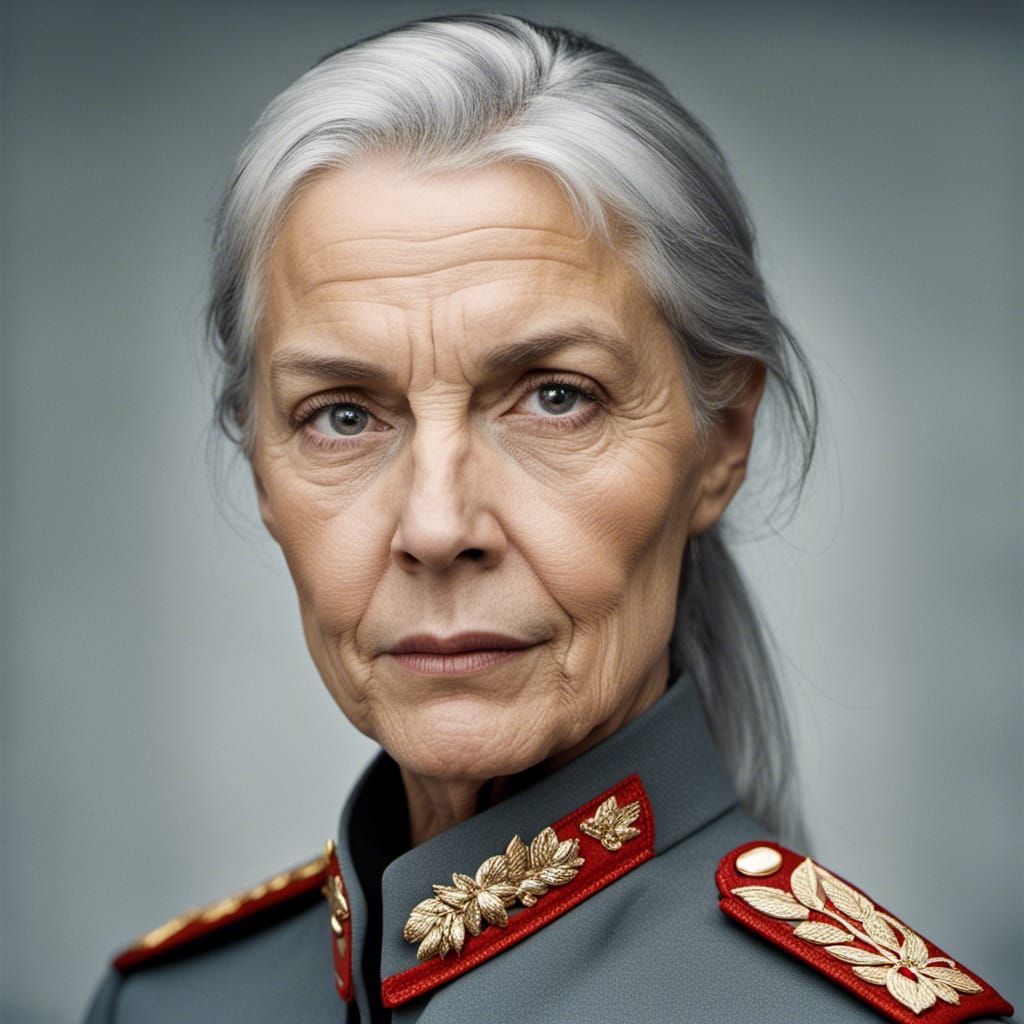 Severe Russian Woman in Vinyl Uniform Portrait
