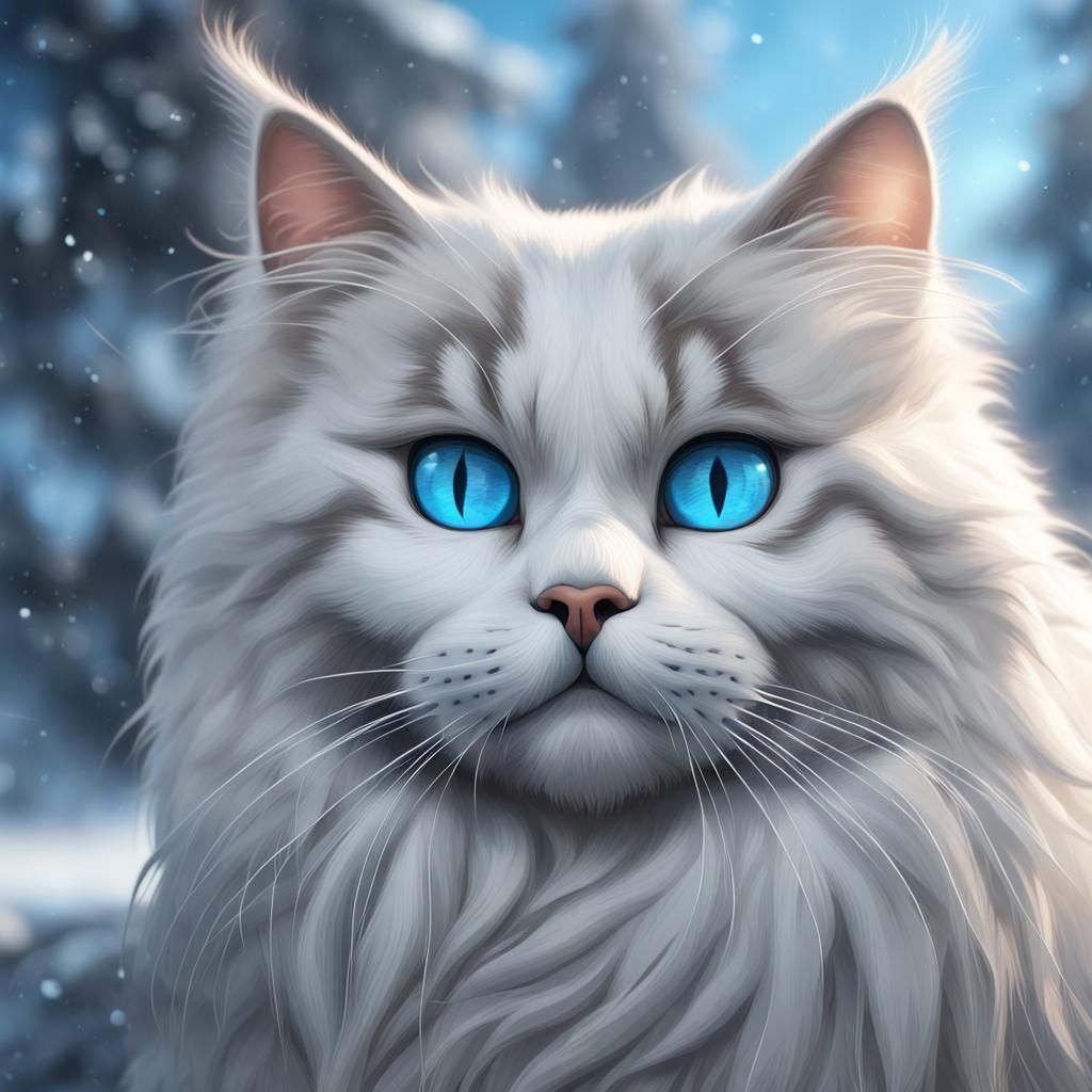 Cute Siberian Cat in Winter Scene: Fantasy Concept Art