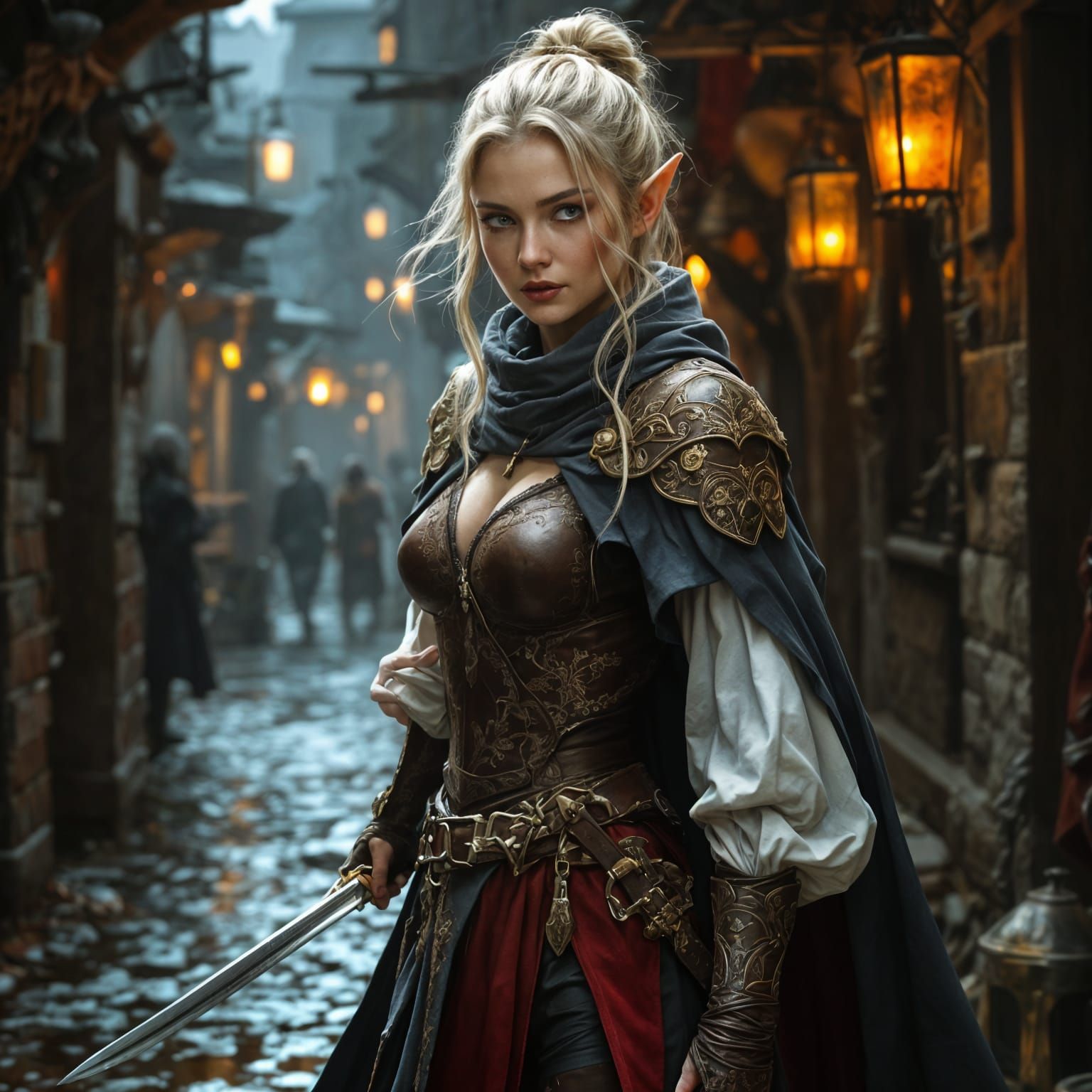Elven Rogue in Tavern, DnD-Style Fantasy Art