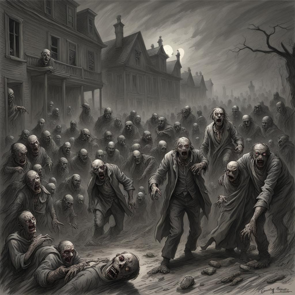 Horrifying Zombie Apocalypse in Dark Fantasy Style