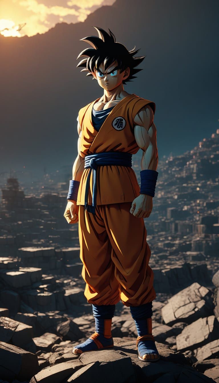 Legendary Warrior Son Goku in Epic Anime Style