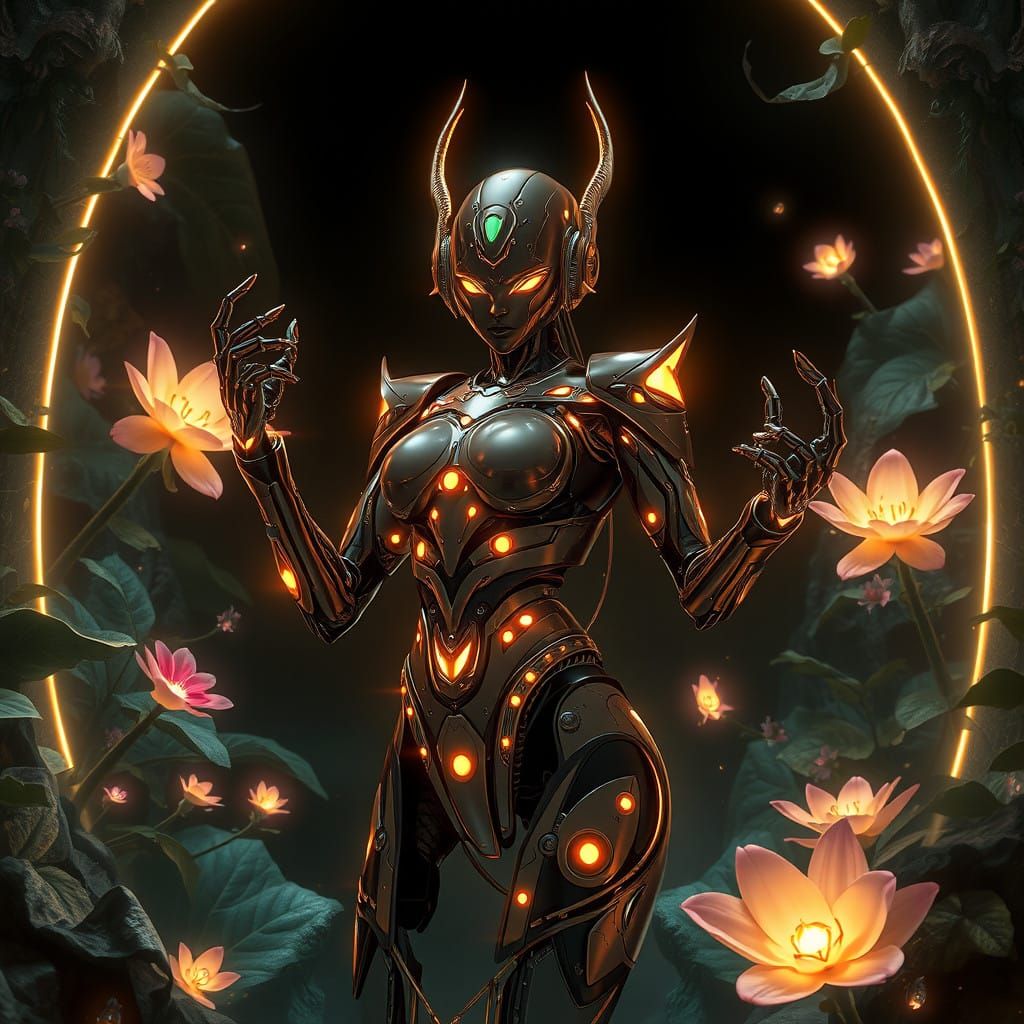 Ethereal Fembot in Dreamlike Landscape