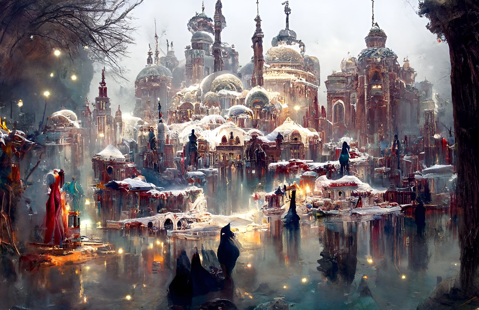 Fairytale City with Auroras: Digital Matte Painting