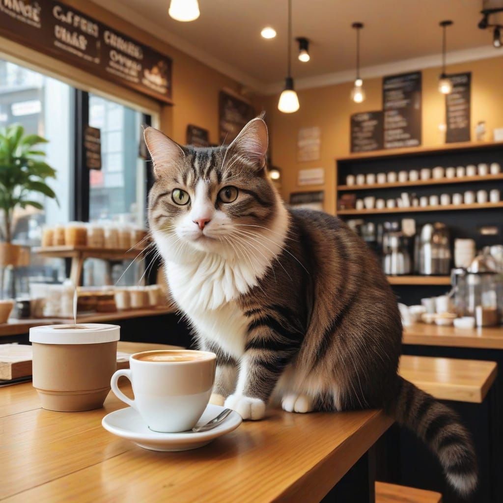 Cat Barista Working in a Coffee Shop