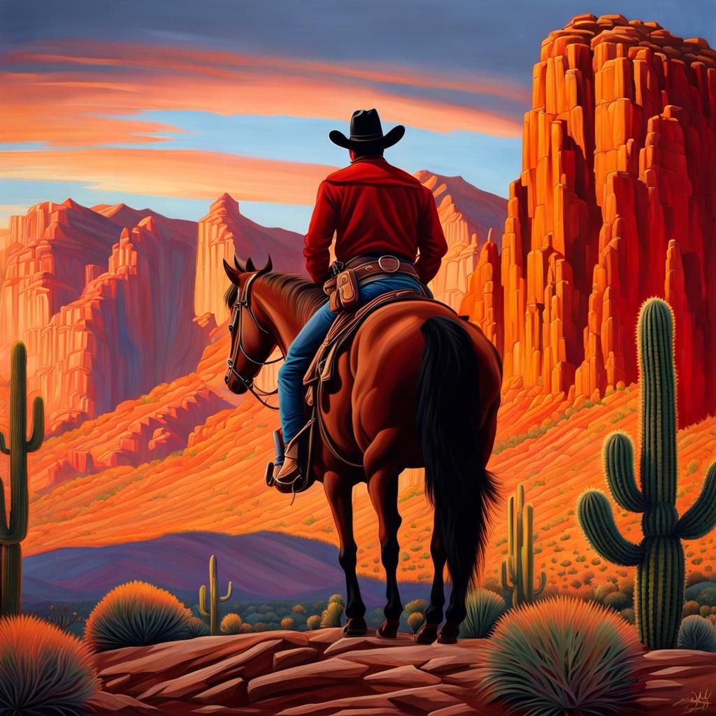 Cowboy Rides Into Sunset: A Pastel Painting
