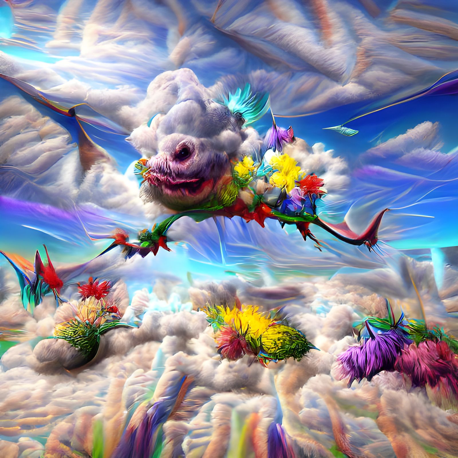 Magical Flying Beast in a Surreal Landscape