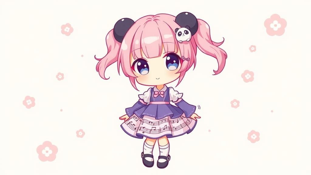 Chibi Girl in Anime Style with Cherry Blossoms