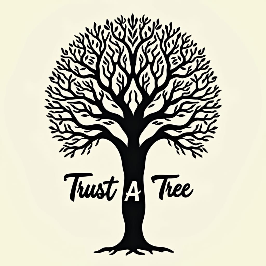 Stylized Tree Silhouette with Lettering for Laser Cutting