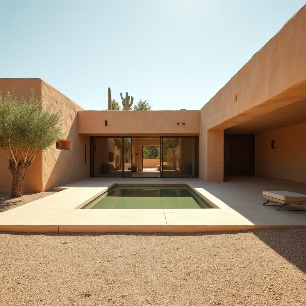 Desert Modernist Courtyard Home in Photorealistic Style