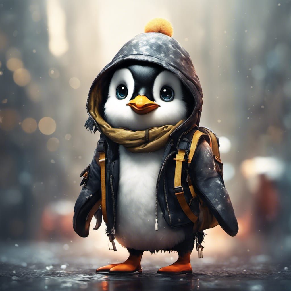 Chibi Penguin with Backpack in Detailed 3D
