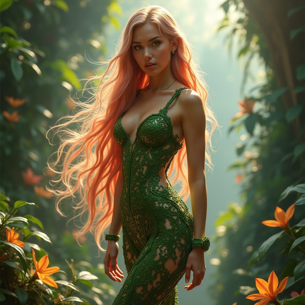 Futuristic Garden Portrait of Woman with Rose-Gold Hair