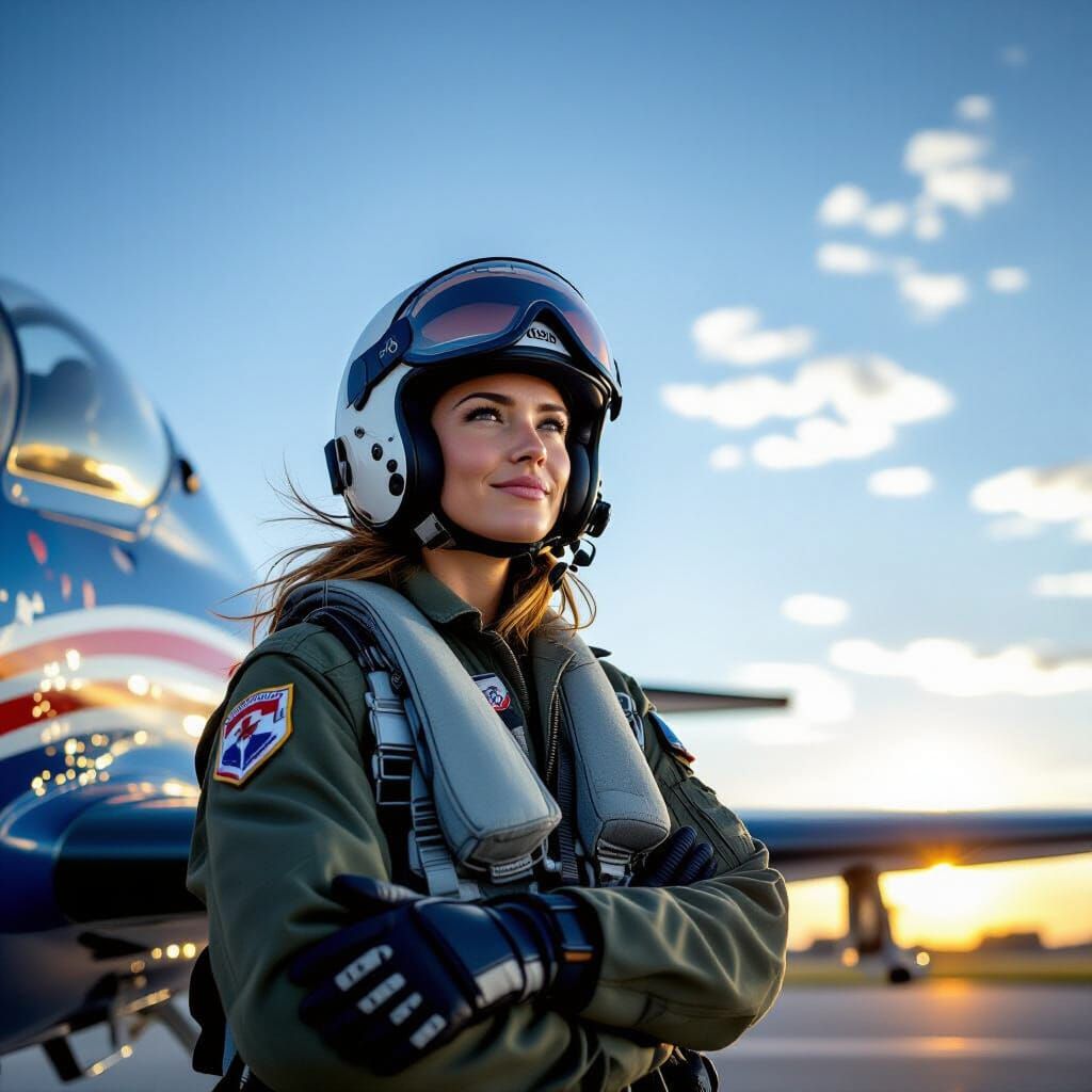 Patrouille de France Pilot Beside Alpha Jet at Sunset