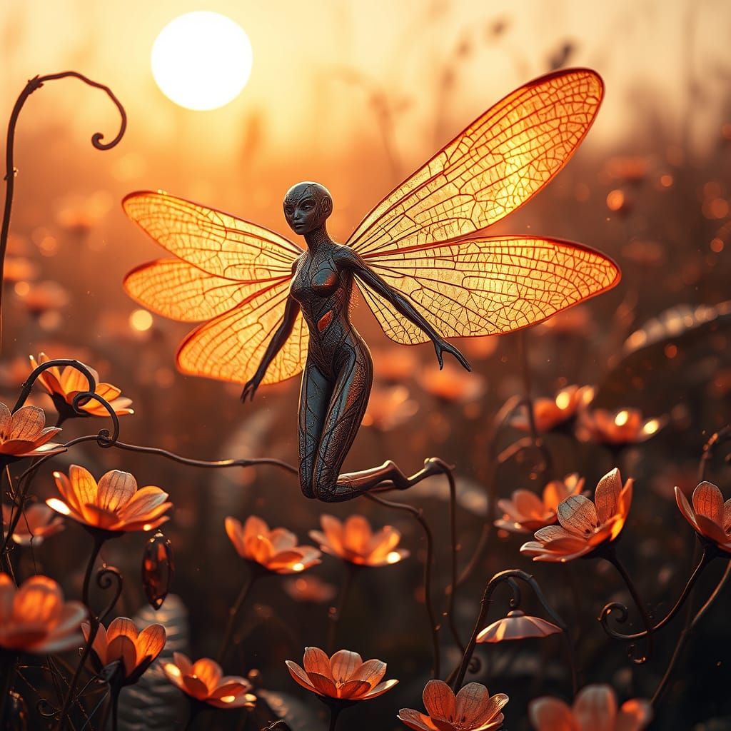 Iridescent Fairy in Cyberpunk Dreamscape