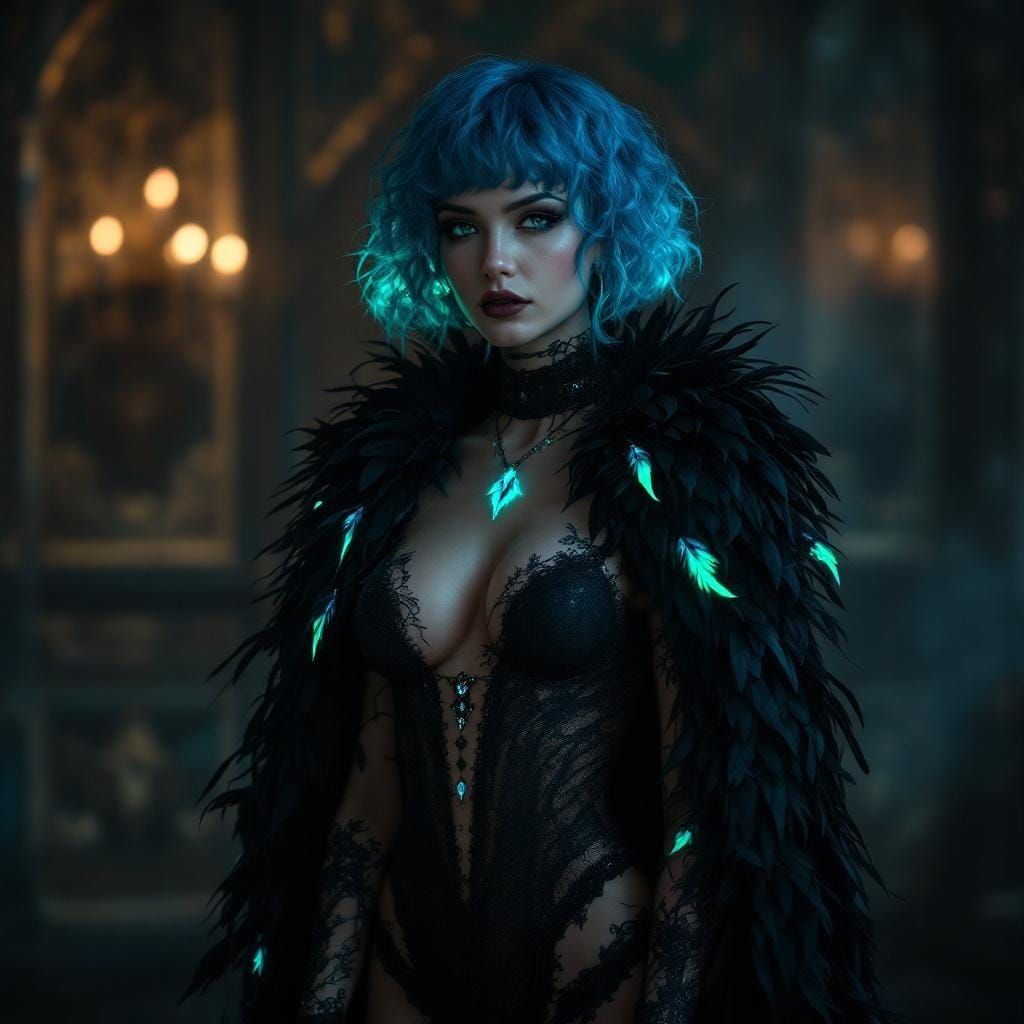 Goth Robin Queen with Bioluminescent Tattoos
