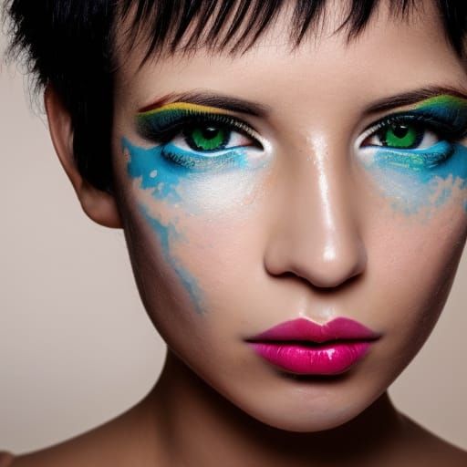 Anime Portrait of Pink-Haired Girl with Green Eyes