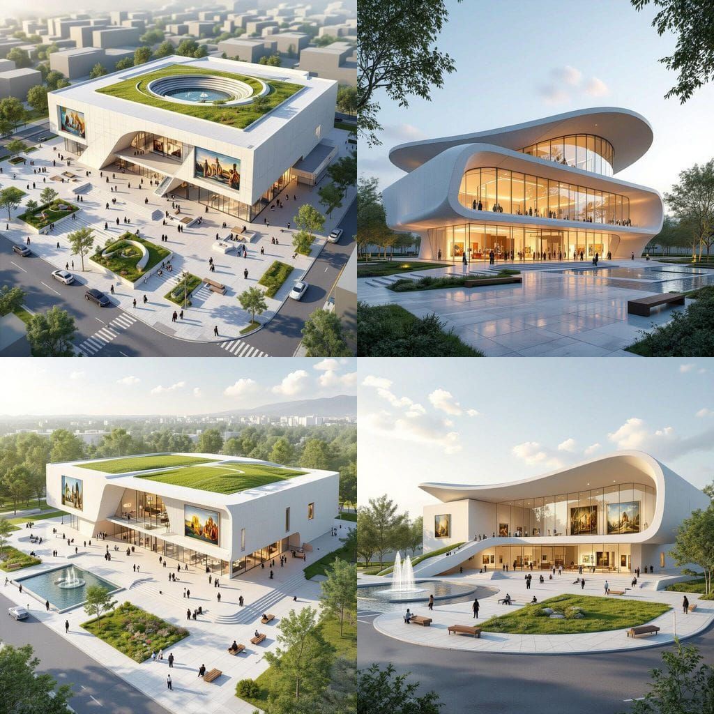 Modern Museum Design with Minimalist Facade and Green Spaces