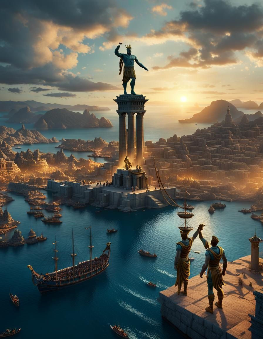 Colossus of Rhodes: Ancient Greek Harbor in Digital Art