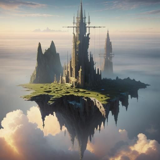 Floating Island Battleship in Detailed Digital Art