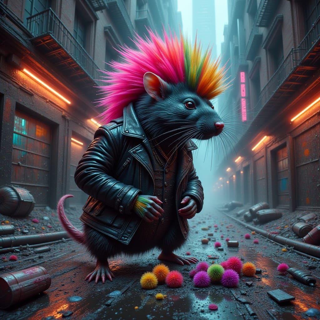 Punk Rat in New York Street Scene