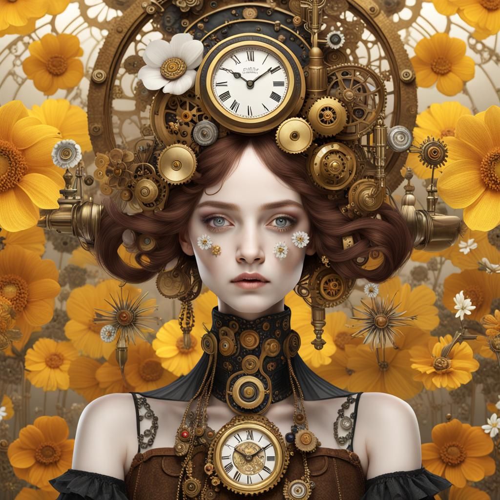 Steampunk Heart in Klimt Style, Double Exposure Art