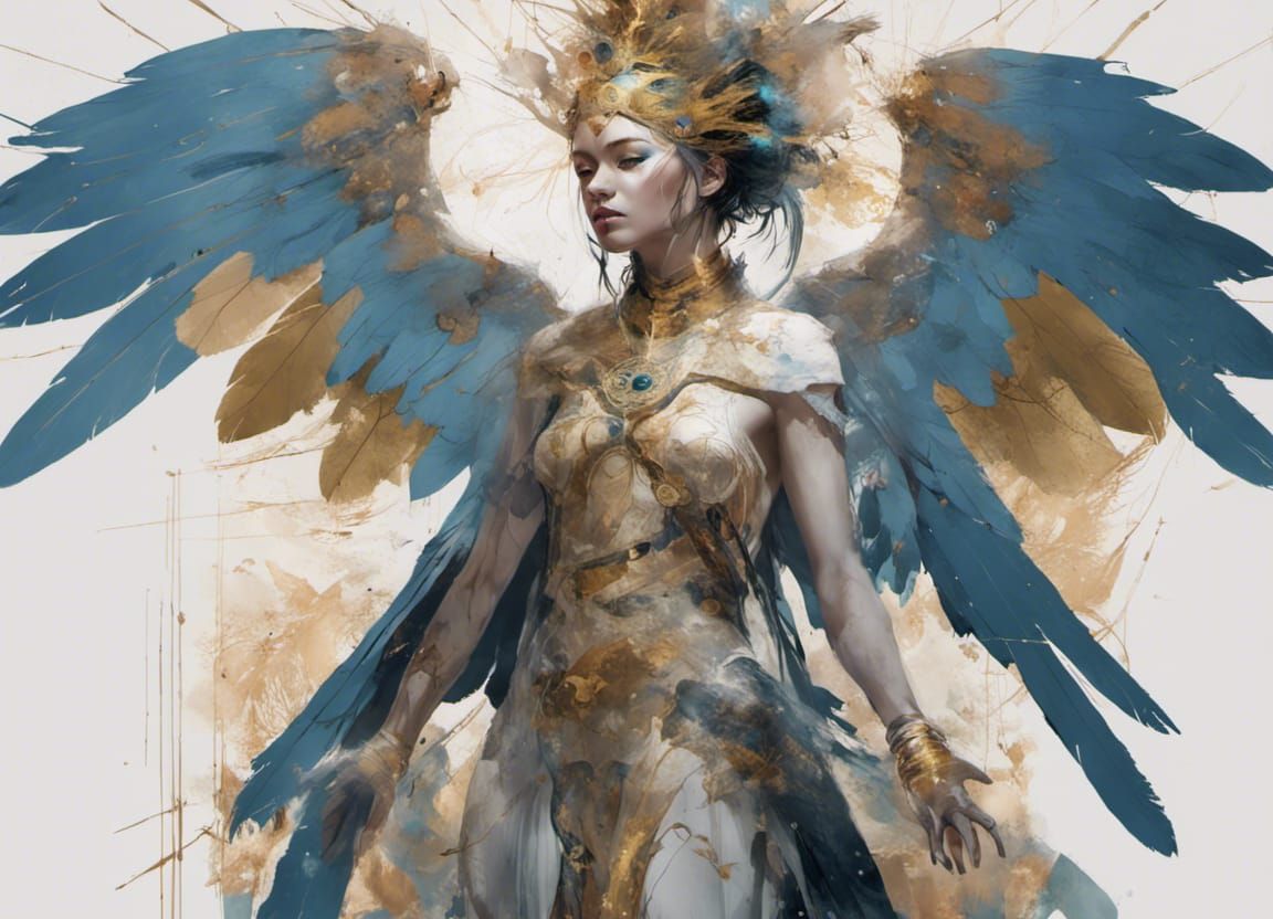 Athena Portrait with Wings in Digital Art Style