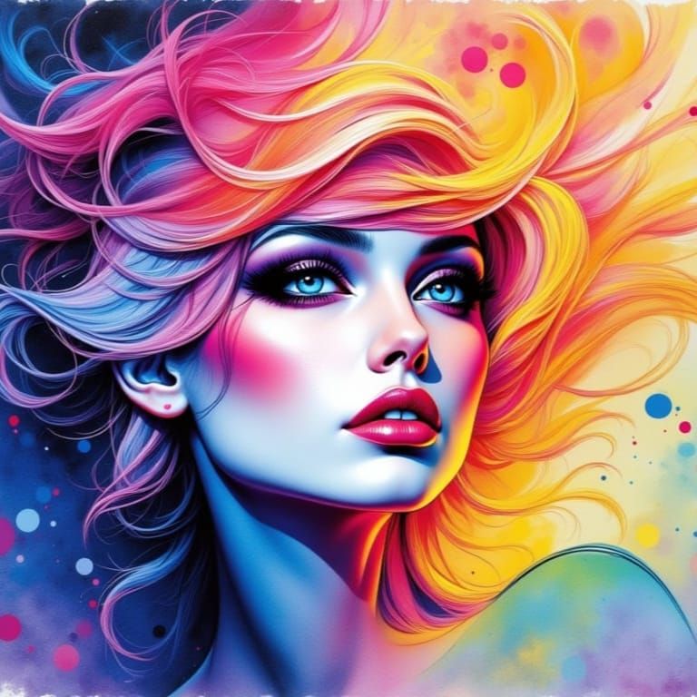 Lady of Vibrant Aura in Watercolor Style