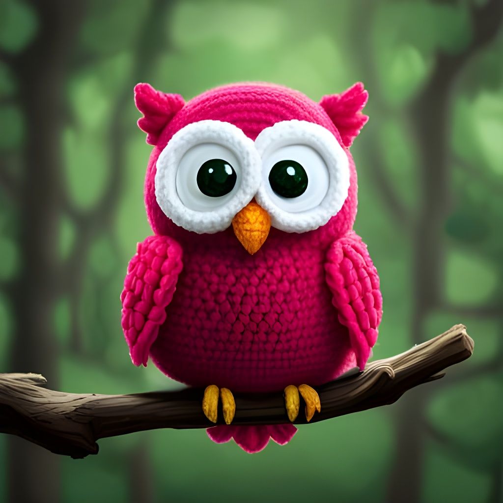 Adorable Crocheted Pink Owl in Ghibli Style