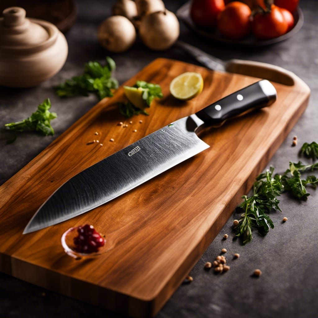 Kitchen Cleaver on Cutting Board in Sharp Focus
