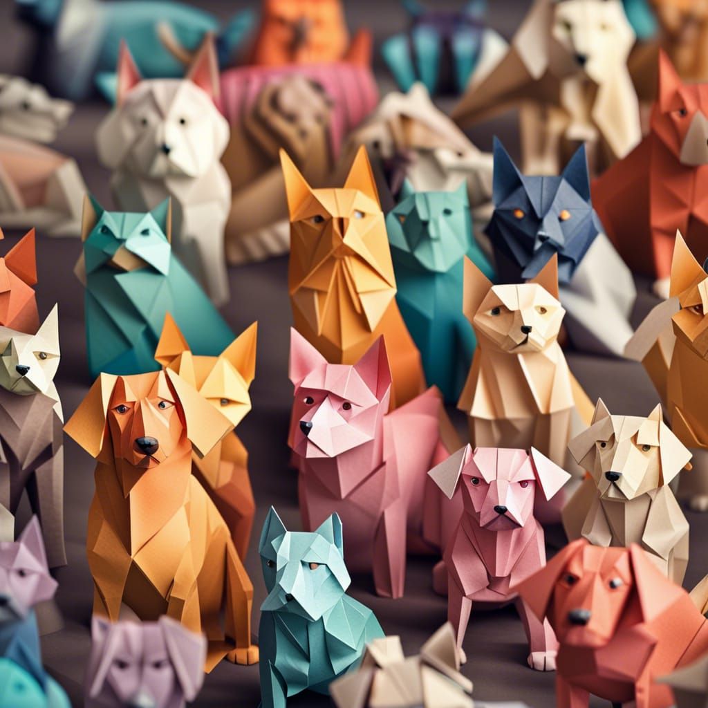 Origami Dogs and Cats Fight: Papercraft Art