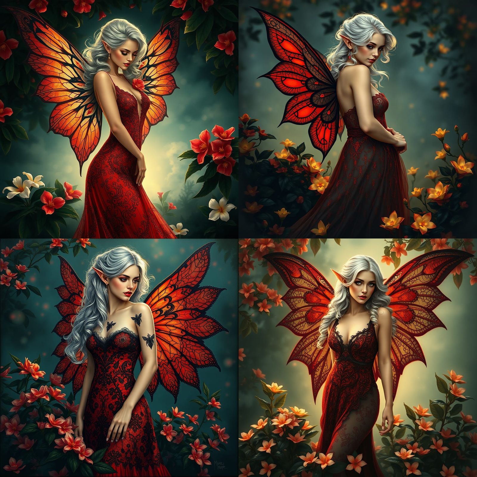 Silver-Haired Fairy on Jasmine Flower, Art Nouveau Style