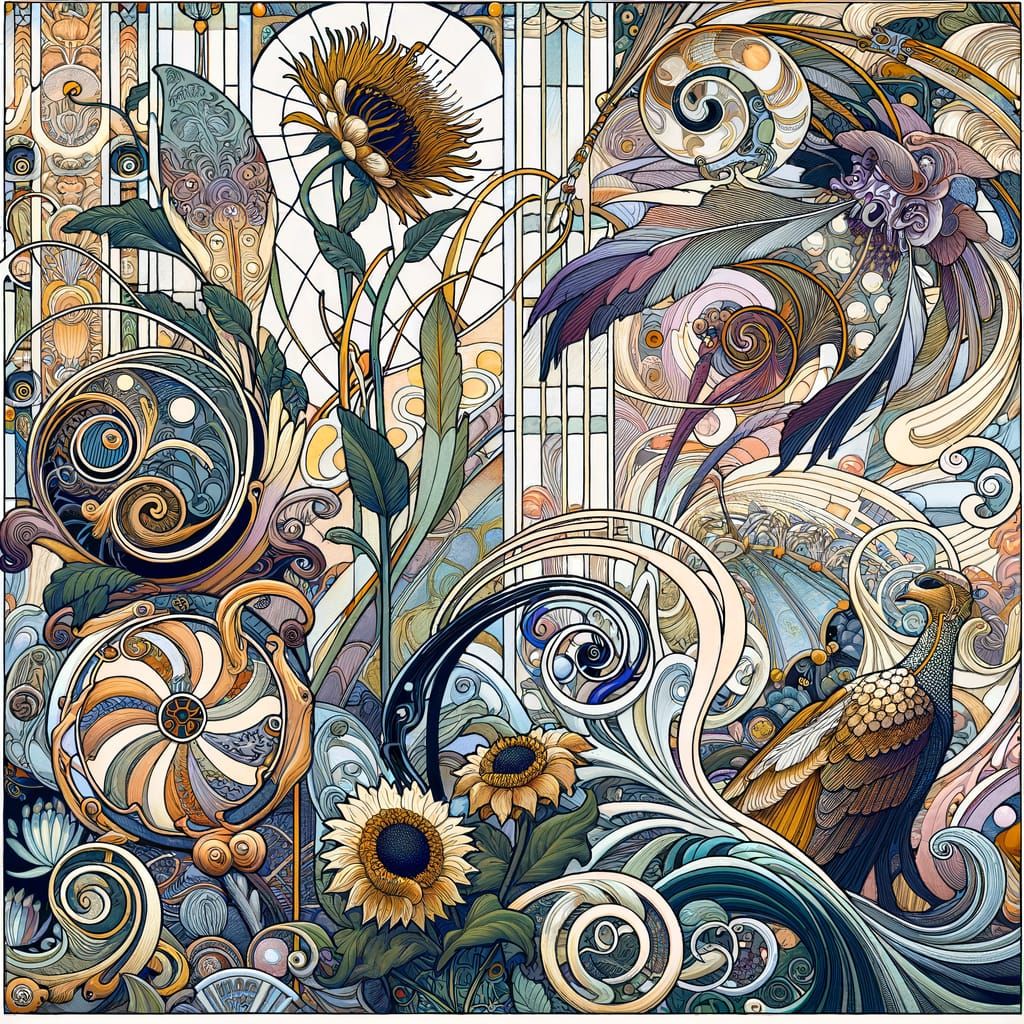 Decorative Art Nouveau Image with Flowing Organic Forms