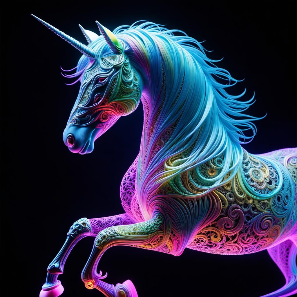 Bioluminescent Rainbow Lace Unicorn Filigree in Ultra Detail