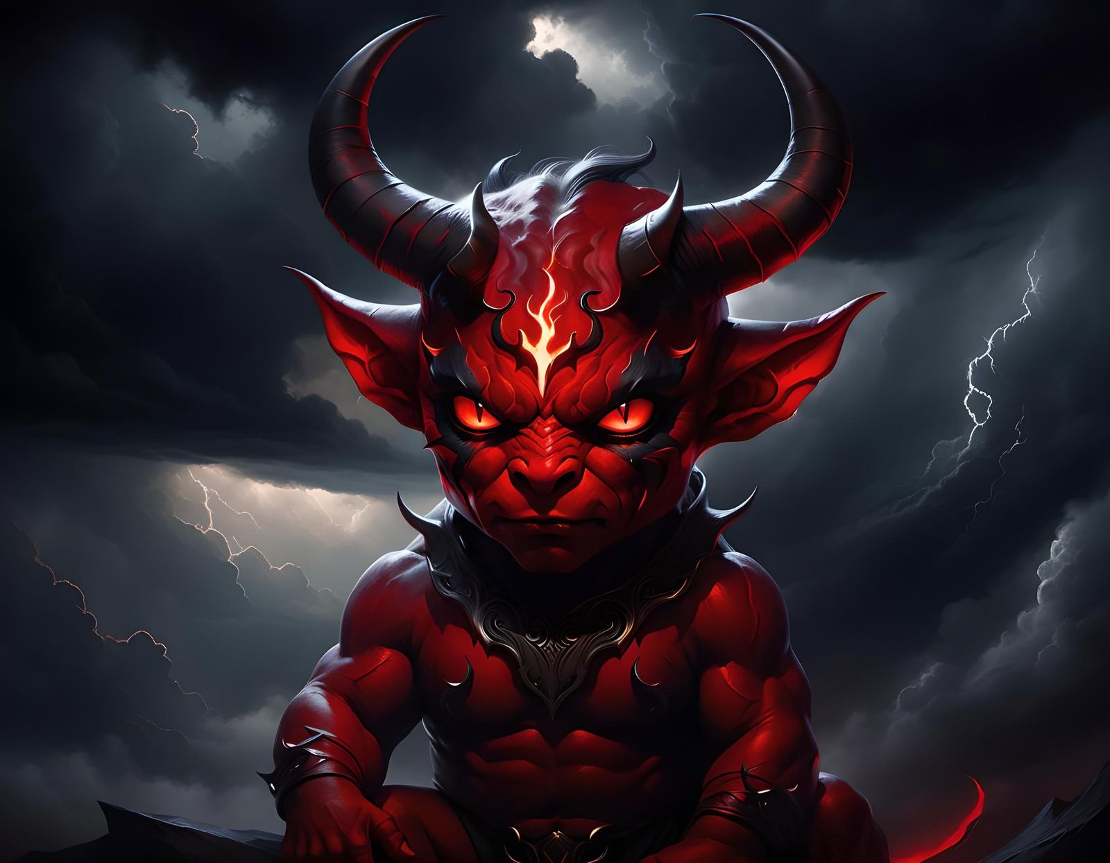 Baby Demon in Dark Clouds: Digital Painting