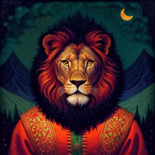 Lion Santa Claus in Collage Style