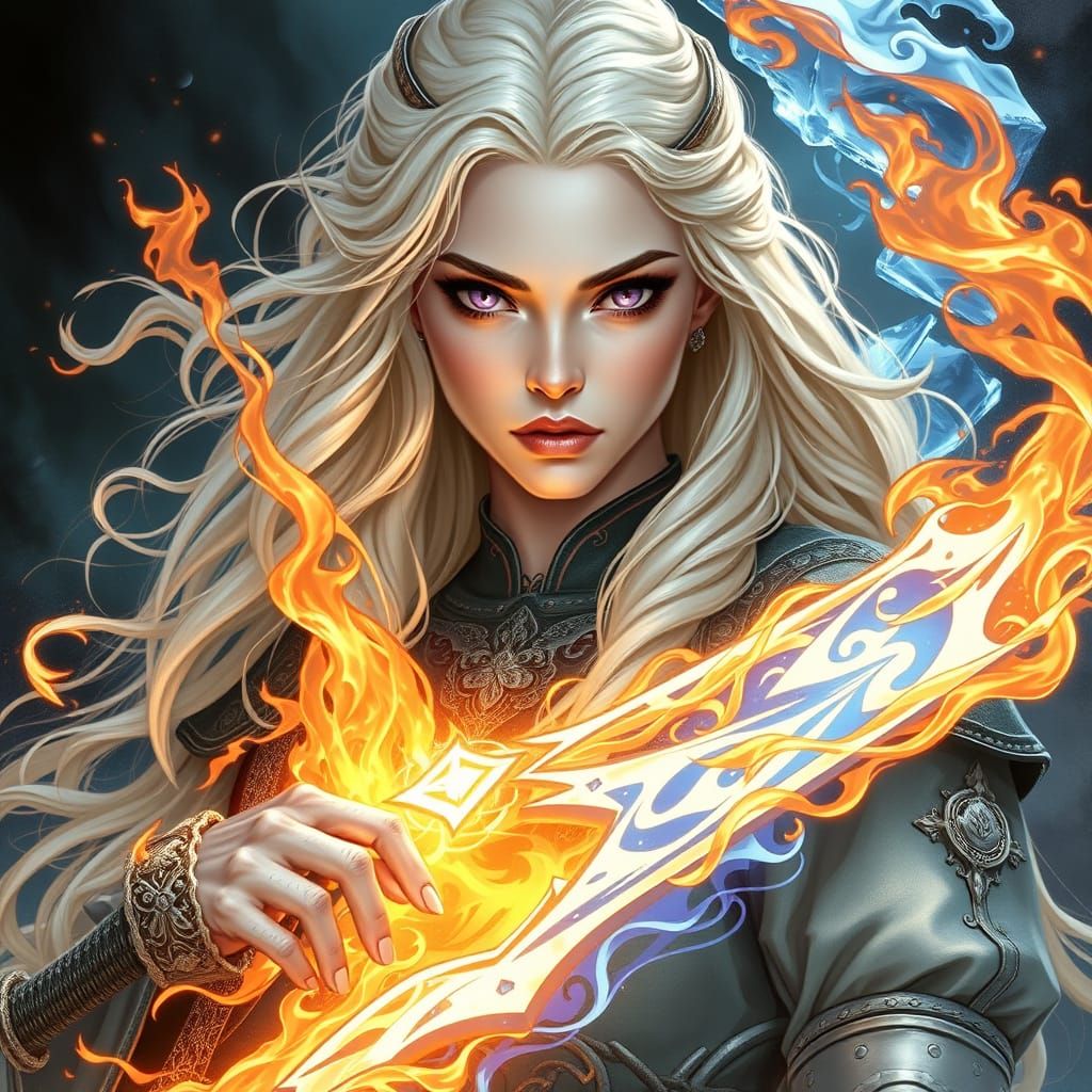 Regal Goddess with Liquid Silver-Gold Hair and Valyrian Stee...