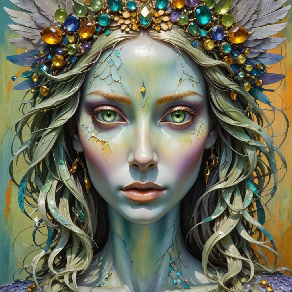 Ethereal Woman Sculpture in HDR Oil Painting