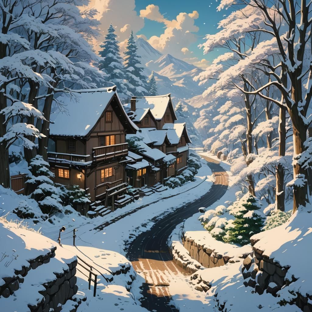 Anime Snow Day in Studio Ghibli Style