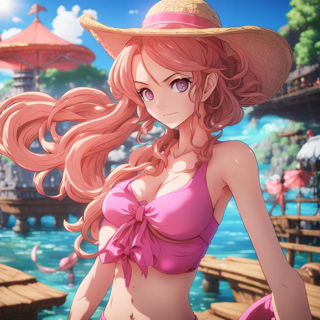 Anime Waifu in Pink Bikini: Fantasy Concept Art